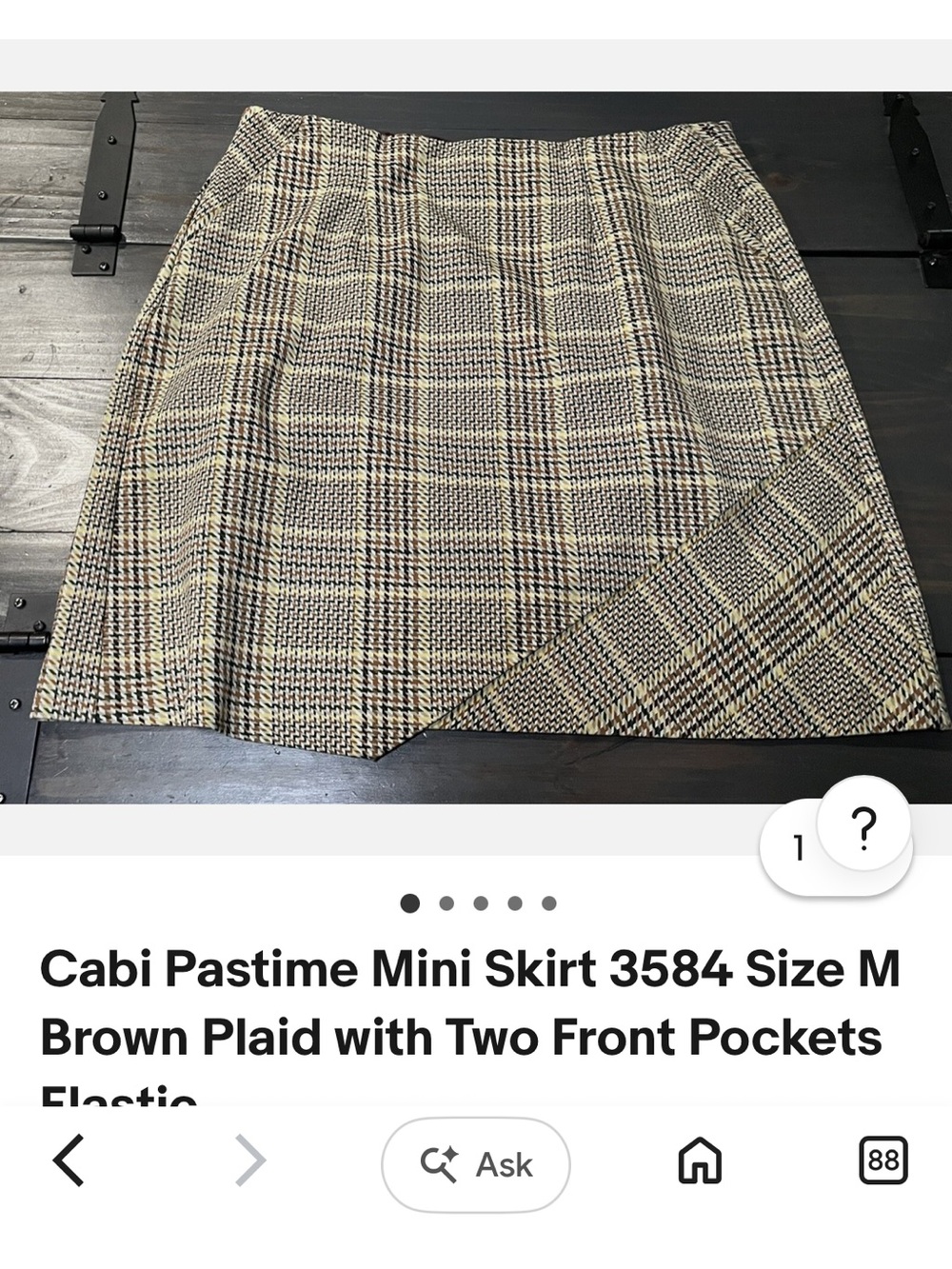CAbi Brown and Black Plaid Mini Skirt